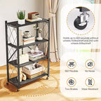 Étagère de rangement pliable à 4 niveaux avec roulettes, capacité de 272 kg, aucun assemblage requis, en acier noir