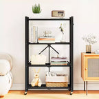 Étagère de rangement pliable à 4 niveaux avec roulettes, capacité de 272 kg, aucun assemblage requis, en acier noir