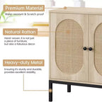 Meuble buffet, armoire de rangement en rotin avec portes et étagères