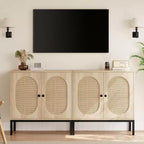 Meuble buffet, armoire de rangement en rotin avec portes et étagères
