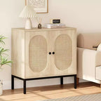 Meuble buffet, armoire de rangement en rotin avec portes et étagères