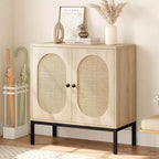 Meuble buffet, armoire de rangement en rotin avec portes et étagères