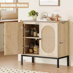 Meuble buffet, armoire de rangement en rotin avec portes et étagères