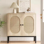 Meuble buffet, armoire de rangement en rotin avec portes et étagères