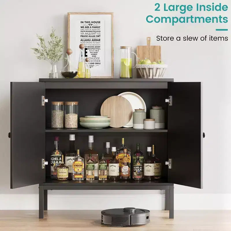 Meuble buffet, armoire de rangement en rotin avec portes et étagères