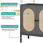 Meuble buffet, armoire de rangement en rotin avec portes et étagères