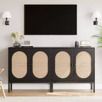 Meuble buffet, armoire de rangement en rotin avec portes et étagères