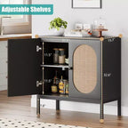 Meuble buffet, armoire de rangement en rotin avec portes et étagères