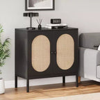 Meuble buffet, armoire de rangement en rotin avec portes et étagères
