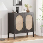 Meuble buffet, armoire de rangement en rotin avec portes et étagères