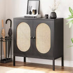 Meuble buffet, armoire de rangement en rotin avec portes et étagères