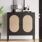 Buffet Cabinet, Rattan Storage Cabinet with Doors and Shelves
