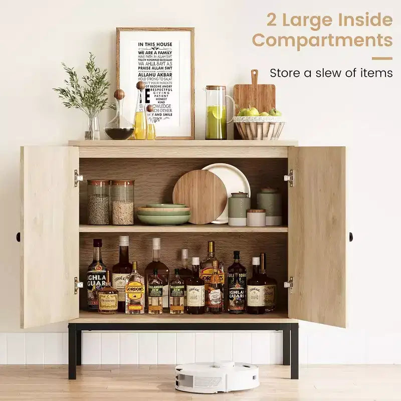 Meuble buffet, armoire de rangement en rotin avec portes et étagères