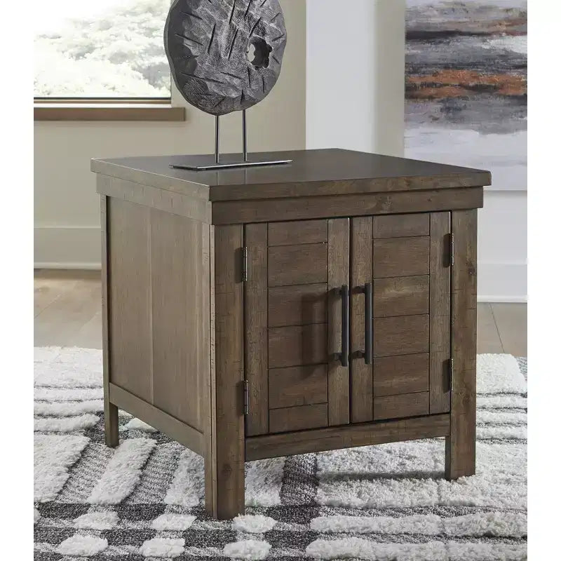 Table d'appoint décontractée avec portes d'armoire - Acacia marron grisâtre