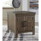 Table d'appoint décontractée avec portes d'armoire - Acacia marron grisâtre