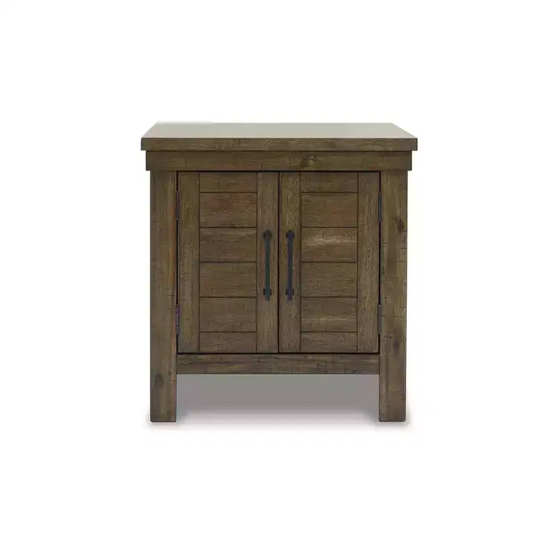 Table d'appoint décontractée avec portes d'armoire - Acacia marron grisâtre