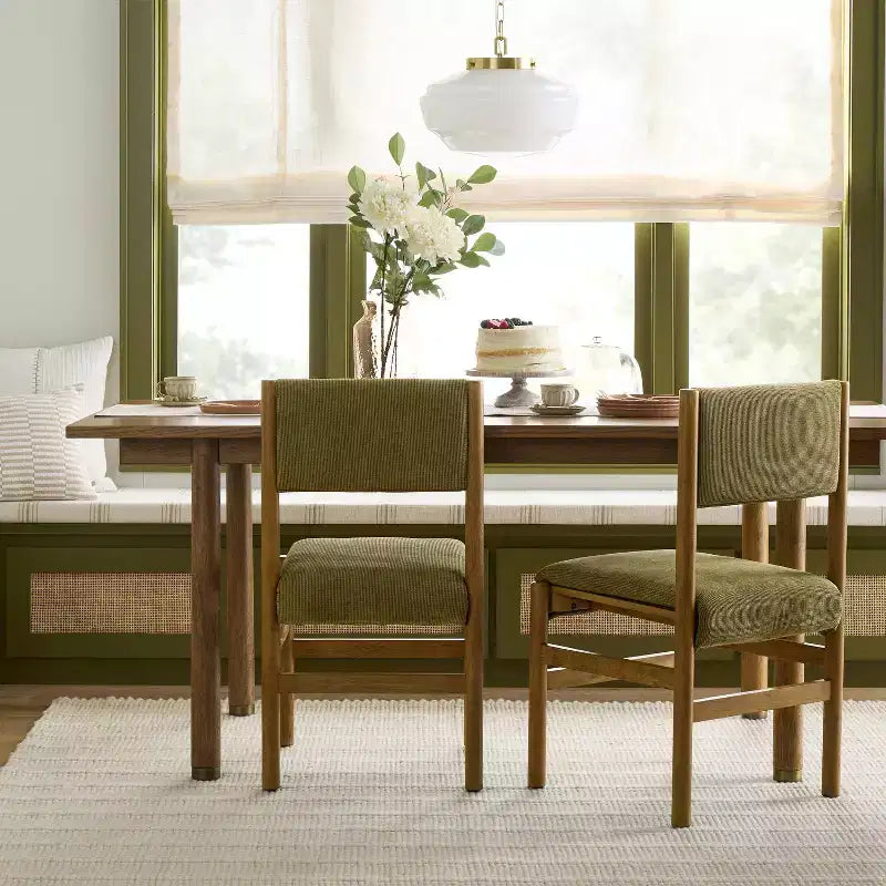 Chaise de salle à manger sans accoudoirs avec pieds tournés – Structure en bois d'hévéa, rembourrage en mousse