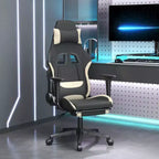vidaXL Massage Gaming Chair with Footrest, Black and Cream, Fabric