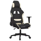 Fauteuil gamer massant avec repose-pieds - Tissu noir et crème