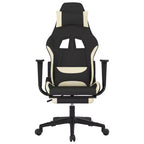 Fauteuil gamer massant avec repose-pieds - Tissu noir et crème