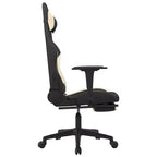 Fauteuil gamer massant avec repose-pieds - Tissu noir et crème