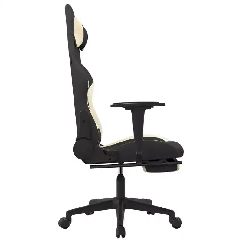 Fauteuil gamer massant avec repose-pieds - Tissu noir et crème