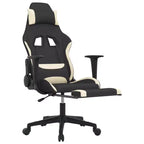 Fauteuil gamer massant avec repose-pieds - Tissu noir et crème