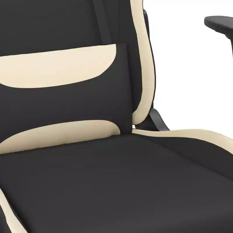 Fauteuil gamer massant avec repose-pieds - Tissu noir et crème