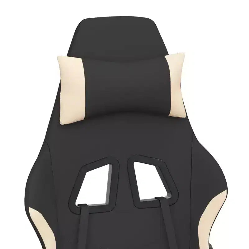 Fauteuil gamer massant avec repose-pieds - Tissu noir et crème