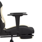 Fauteuil gamer massant avec repose-pieds - Tissu noir et crème