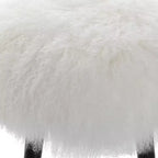 Tabouret d'appoint rond en peau de mouton blanche - Pieds coniques en bois noir