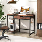 Bureau d'ordinateur avec prises de courant, tiroir, étagère réglable et crochets pour casque