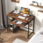 Bureau d'ordinateur avec prises de courant, tiroir, étagère réglable et crochets pour casque