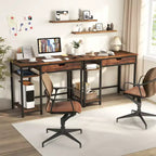 Bureau d'ordinateur avec prises de courant, tiroir, étagère réglable et crochets pour casque