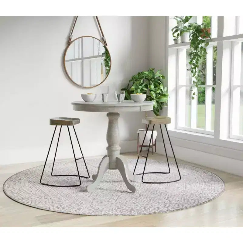 Table de bar ronde sur pied - Bois d'hévéa couleur bois flotté naturel