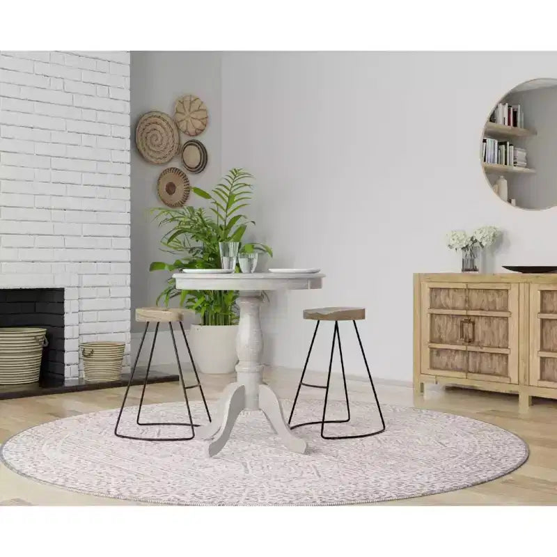 Table de bar ronde sur pied - Bois d'hévéa couleur bois flotté naturel