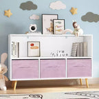 Childrens Bookshelf 4 Cubby Toy Storage Organizer with Collapsible Fabric Drawers, Kids Bookcase Book Display for Kids Room, Playroom and Nursery