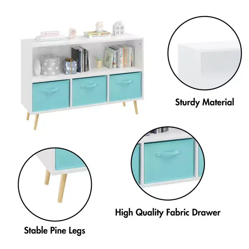 Étagère à livres pour enfants avec 4 casiers de rangement de jouets et tiroirs en tissu