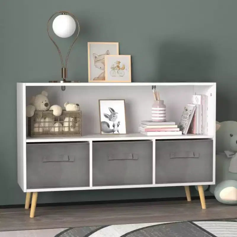 Étagère à livres pour enfants avec 4 casiers de rangement de jouets et tiroirs en tissu