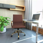 Chaise de bureau sans accoudoirs - Similicuir nervuré, piètement en métal doré, pivotante et inclinable
