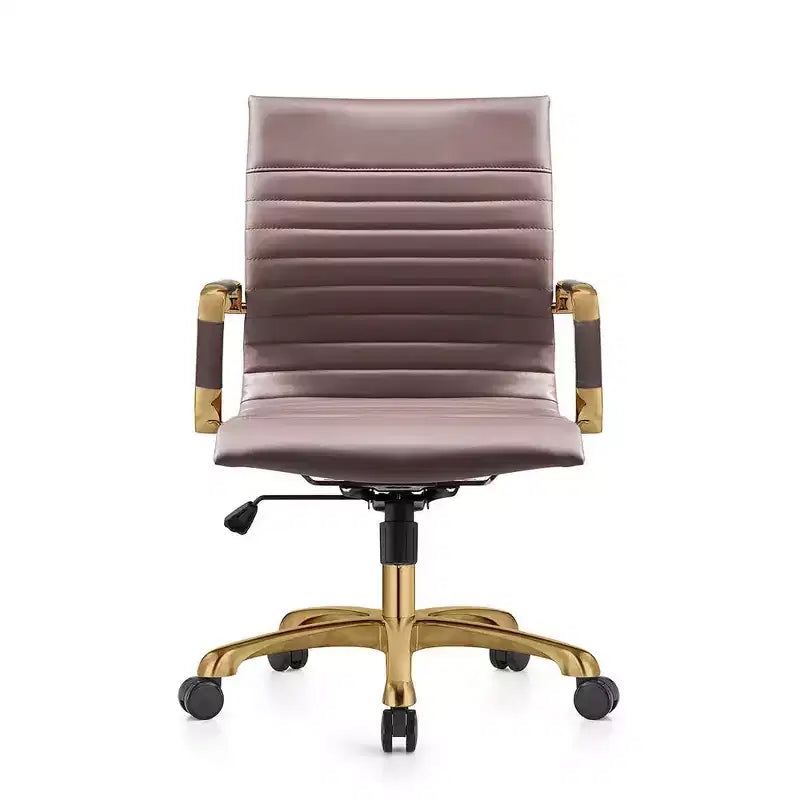 Chaise de bureau sans accoudoirs - Similicuir nervuré, piètement en métal doré, pivotante et inclinable