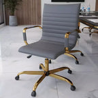 Chaise de bureau sans accoudoirs - Similicuir nervuré, piètement en métal doré, pivotante et inclinable