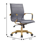 Chaise de bureau sans accoudoirs - Similicuir nervuré, piètement en métal doré, pivotante et inclinable