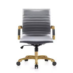 Chaise de bureau sans accoudoirs - Similicuir nervuré, piètement en métal doré, pivotante et inclinable