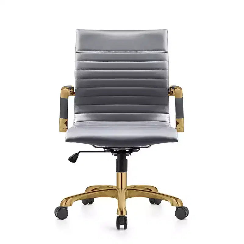 Chaise de bureau sans accoudoirs - Similicuir nervuré, piètement en métal doré, pivotante et inclinable