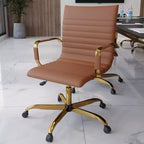 Chaise de bureau sans accoudoirs - Similicuir nervuré, piètement en métal doré, pivotante et inclinable