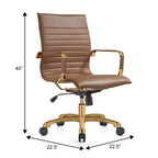 Chaise de bureau sans accoudoirs - Similicuir nervuré, piètement en métal doré, pivotante et inclinable