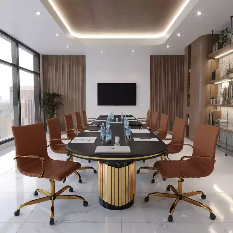 Chaise de bureau sans accoudoirs - Similicuir nervuré, piètement en métal doré, pivotante et inclinable