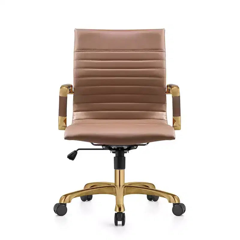 Chaise de bureau sans accoudoirs - Similicuir nervuré, piètement en métal doré, pivotante et inclinable