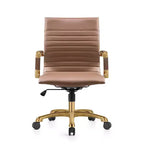 Chaise de bureau sans accoudoirs - Similicuir nervuré, piètement en métal doré, pivotante et inclinable